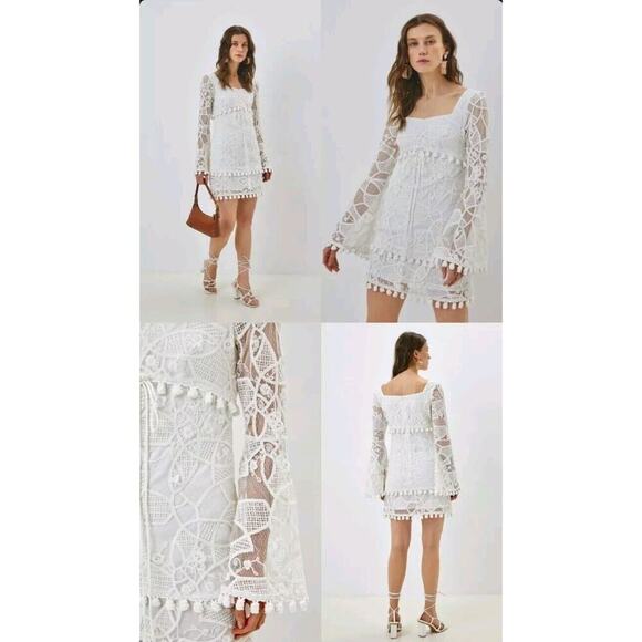 ALEXIS White Embroidered Pom Pom Lace Coachella Bride Clarra Dress Size … - Picture 10 of 16